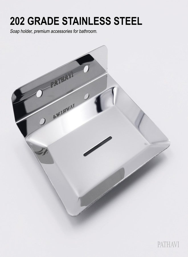 Pathavi Stainless Steel Wall Mounted Bathroom Soap Holder - Rust-Proof, Space-Saving Design for Bathroom & Kitchen, Long Lasting, (Chrome, Pack of 3) - Image 3